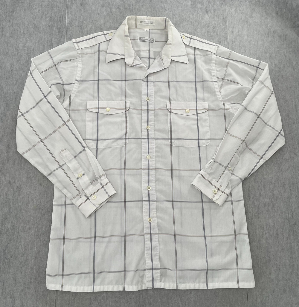 Christian Dior Shirt Adult Medium White Panel Button Up Long Sleeve Pocket Men M